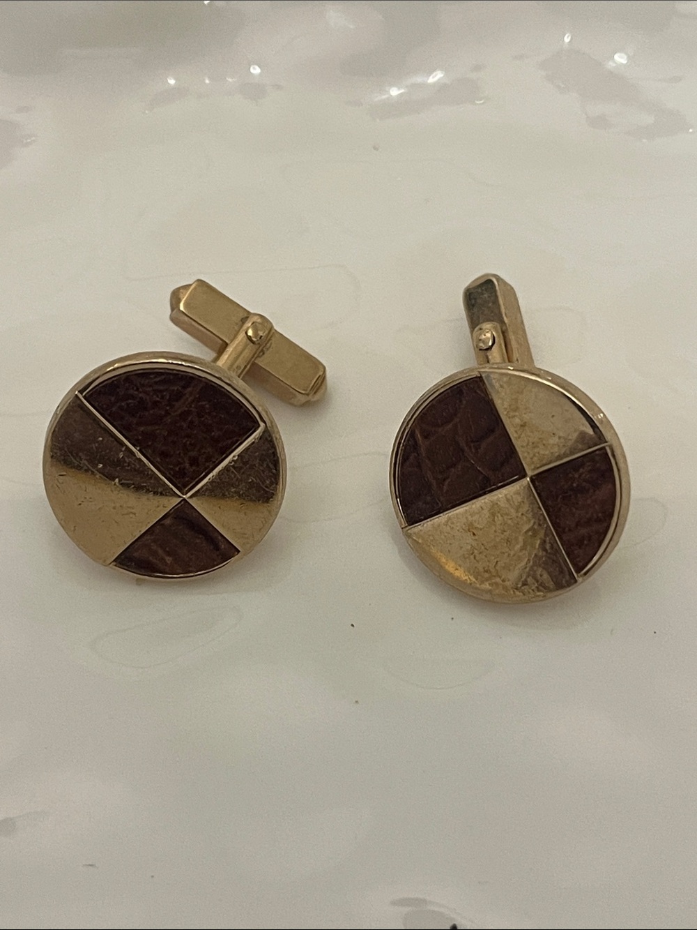Gold-Tone Brown Segment Round Cufflinks